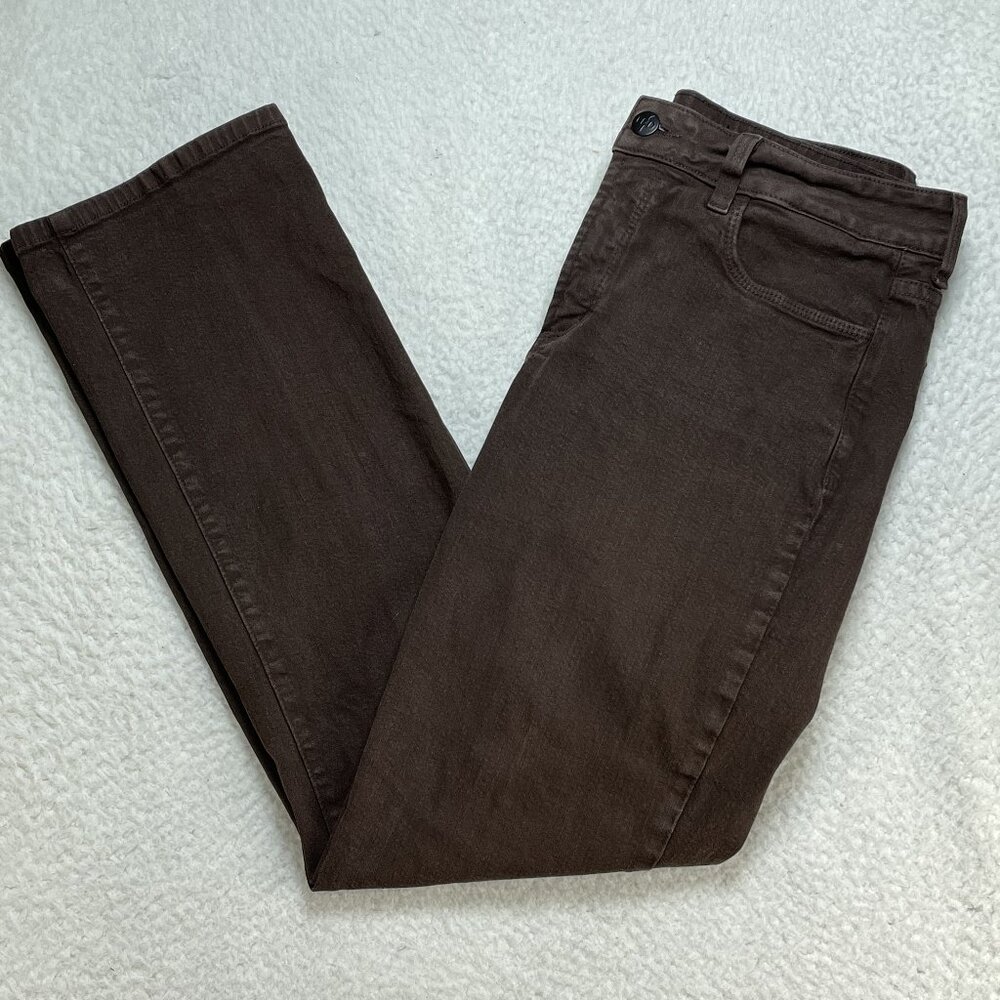 NYDJ Jeans Womens 8 Petite Brown Straight Leg Mid Rise Rhinestones 29x28